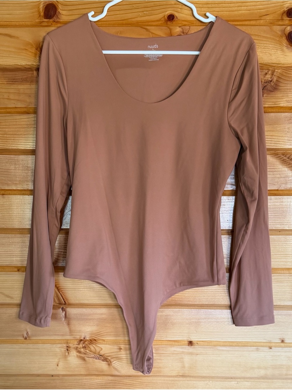 nuuds Long-Sleeve Scoop Neck Bodysuit in Clay